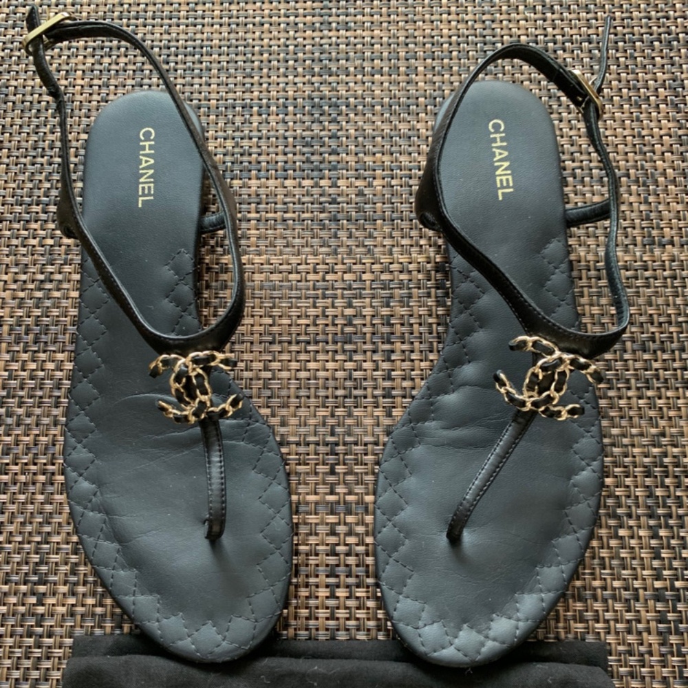 Chanel Gold Chain Logo Sandals